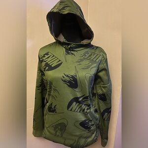 NWOT Boys Nike XL Army Green Dri Fit Hoodie front pocket thermal lining in hood